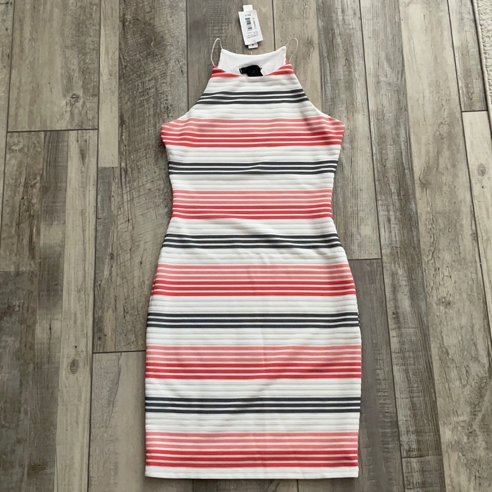 Aqua white striped bodycon dress